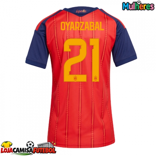 Camisa de Futebol Espanha Mikel Oyarzabal #21 Equipamento Principal Mulheres Mundo 2026 Manga Curta